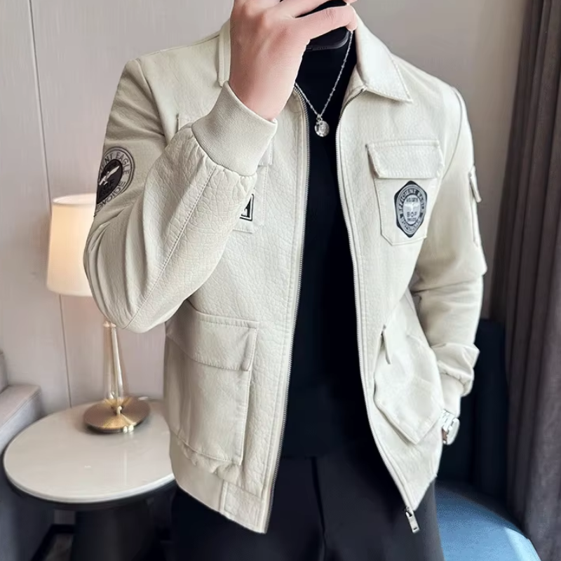 Zendolt - Lederjacke Herren mit Stehkragen, Klassische Bikerjacke aus Echtleder