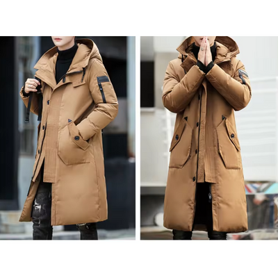 Kaltsor - Langer Wintermantel Herren – Warmer Daunenparka mit Kapuze und Taschen