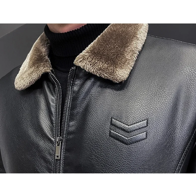 Brolden - Lederjacke Herren, Gefütterte Echtlederjacke mit Knopfleiste und Kragen