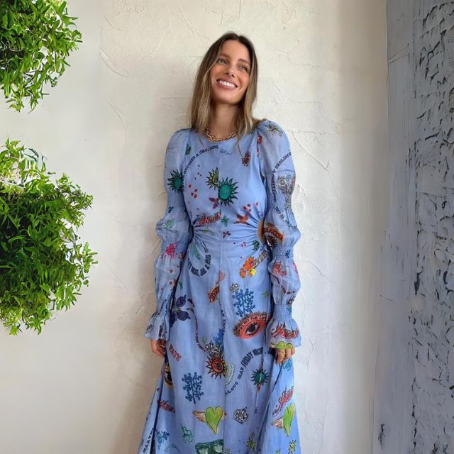 Langärmeliges Maxikleid mit eklektischem Druck | Clara