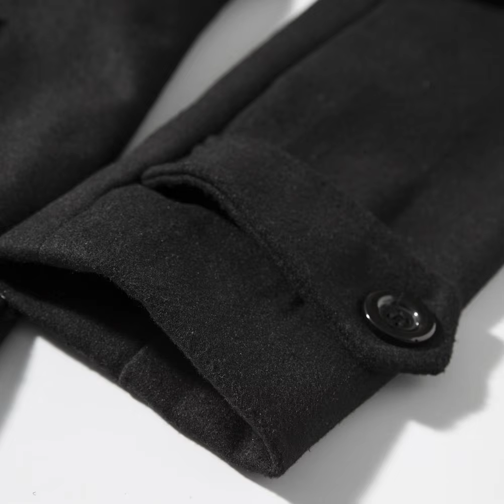 Frostex - Langer Mantel Herren Stilvoller Wollmantel Mit Revers und Brusttasche