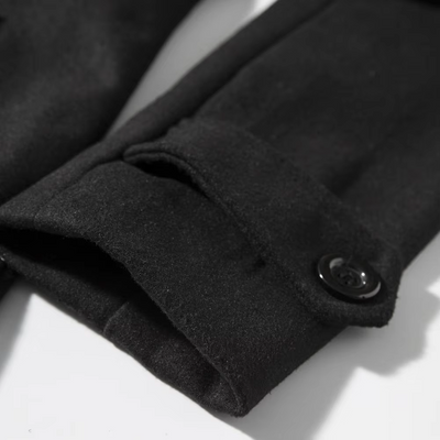 Frostex - Langer Mantel Herren Stilvoller Wollmantel Mit Revers und Brusttasche