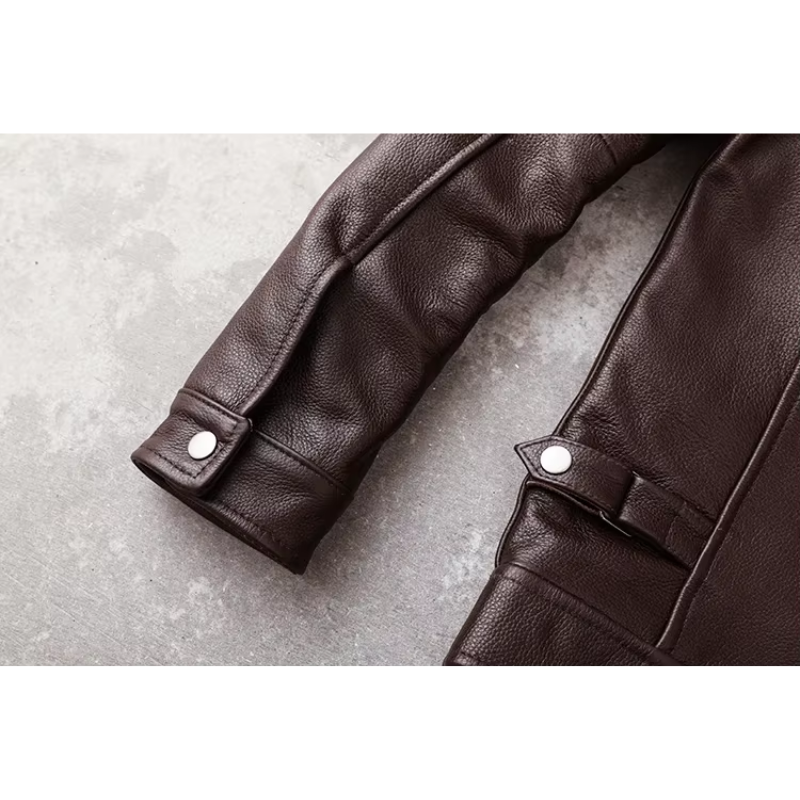 Ventorg - Lederjacke Herren, Gepolsterte Jacke mit Reißverschluss und Druckknöpfen