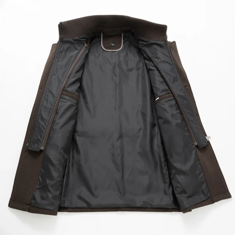 Warmlux - Langer Mantel Herren Modischer Wollmantel Mit Stehkragen und Taschen