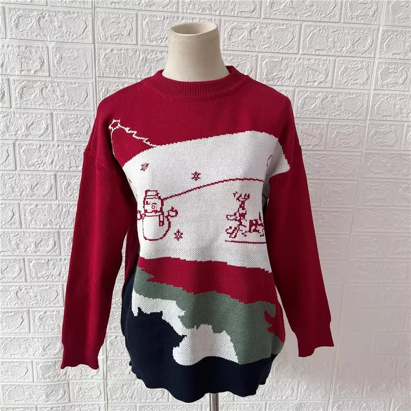 Wolzwei - Weihnachtspullover für Damen, Strickpullover mit festlichem Weinglas-Motiv