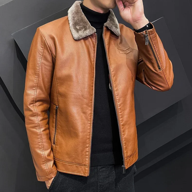 Valgrim - Lederjacke Herren, Stilvolle Jacke mit Kapuze und Reißverschlusstaschen