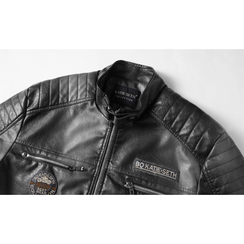 Revigor - Lederjacke Herren, Warme Jacke mit Reißverschluss und Kapuze