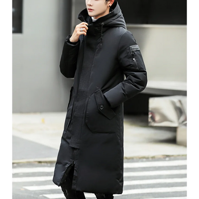 Kaltsor - Langer Wintermantel Herren – Warmer Daunenparka mit Kapuze und Taschen