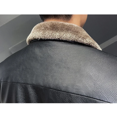 Brolden - Lederjacke Herren, Gefütterte Echtlederjacke mit Knopfleiste und Kragen
