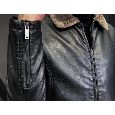 Brolden - Lederjacke Herren, Gefütterte Echtlederjacke mit Knopfleiste und Kragen