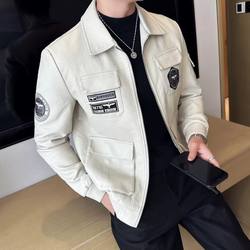 Zendolt - Lederjacke Herren mit Stehkragen, Klassische Bikerjacke aus Echtleder