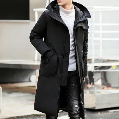 Kaltsor - Langer Wintermantel Herren – Warmer Daunenparka mit Kapuze und Taschen