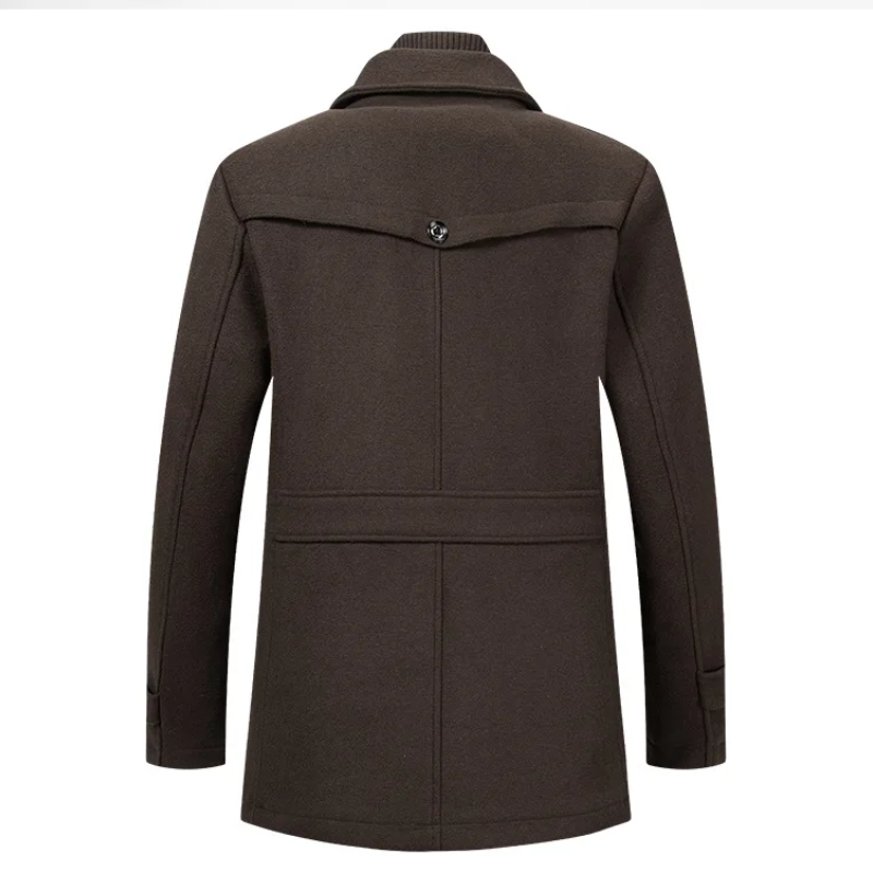 Warmlux - Langer Mantel Herren Modischer Wollmantel Mit Stehkragen und Taschen