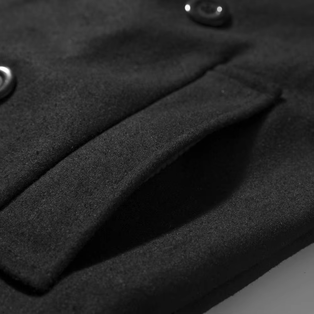 Frostex - Langer Mantel Herren Stilvoller Wollmantel Mit Revers und Brusttasche