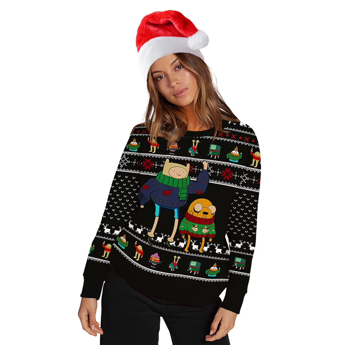 Wunderb - Weihnachtspullover mit Karomuster und Rentier-Design, Damen Strickpullover