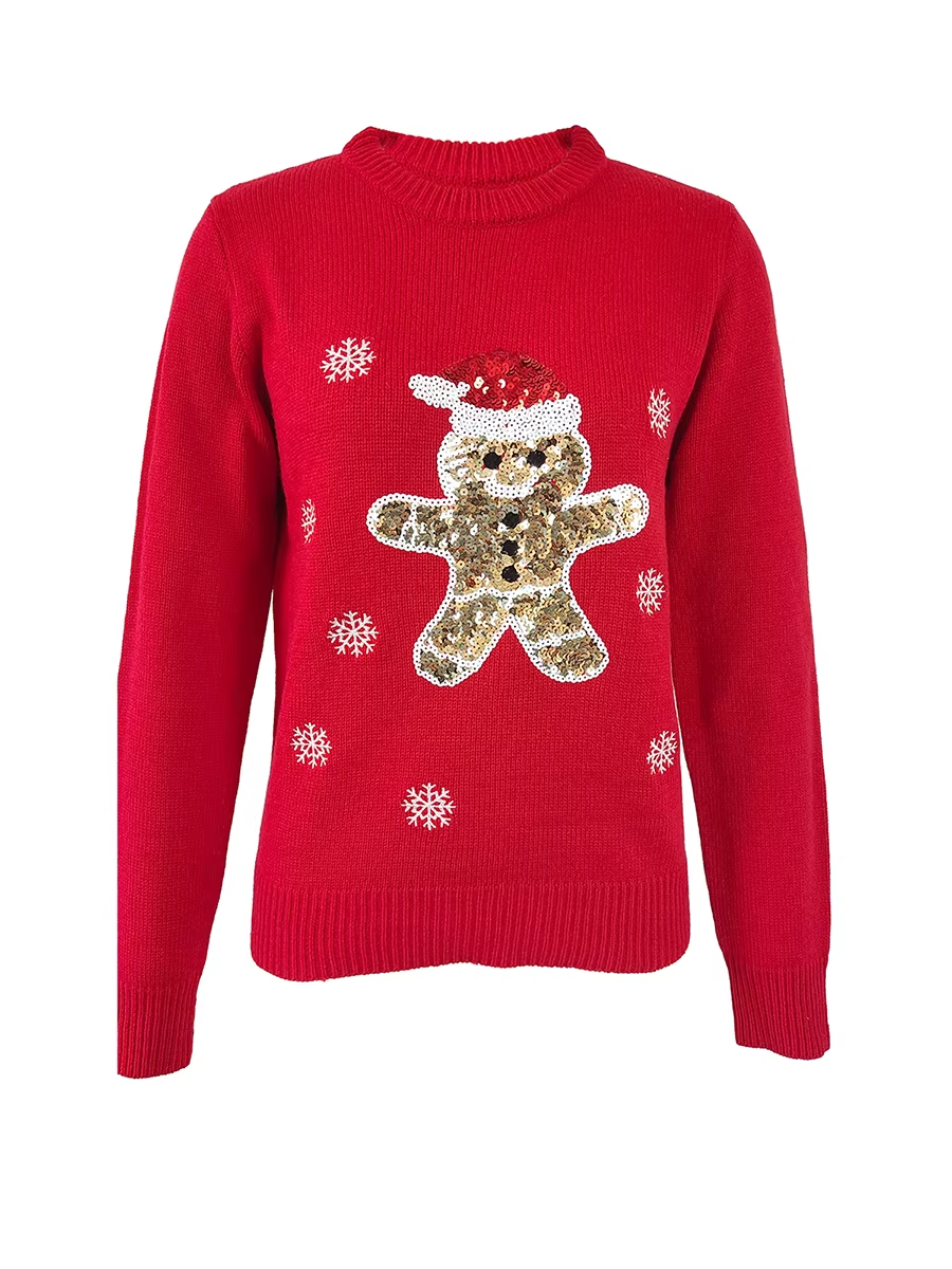 Feierku - Weihnachtspullover mit Rentier- und Tannenbaum-Muster, Damen Strickpullover