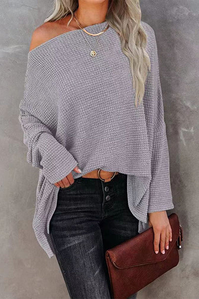 Off-Shoulder Waffelstrick-Pullover für Damen
