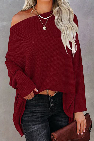 Off-Shoulder Waffelstrick-Pullover für Damen
