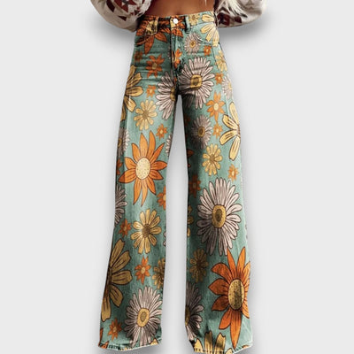 Fiorella – Weit geschnittene Jeans mit Retro-Blumenprint