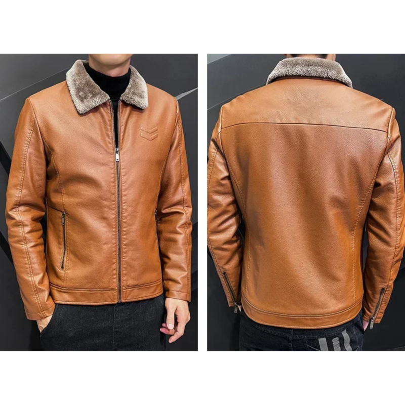 Valgrim - Lederjacke Herren, Stilvolle Jacke mit Kapuze und Reißverschlusstaschen