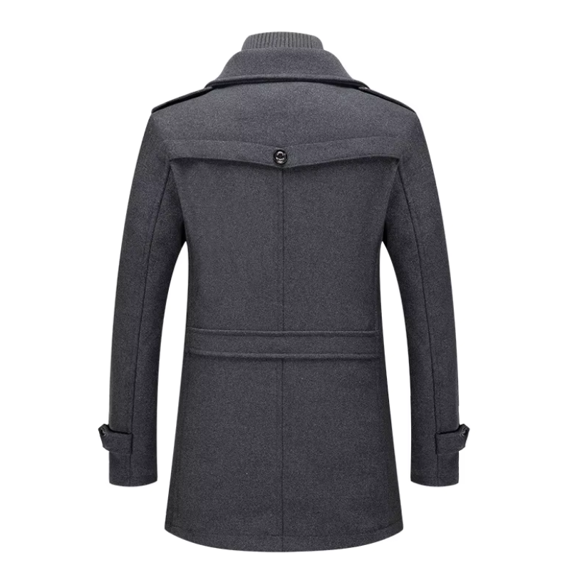 Warmlux - Langer Mantel Herren Modischer Wollmantel Mit Stehkragen und Taschen