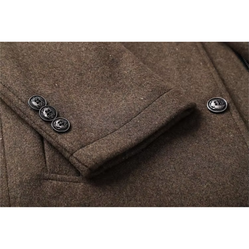 Wintern - Langer Mantel Herren Klassischer Wollmantel Mit Revers und Knöpfen