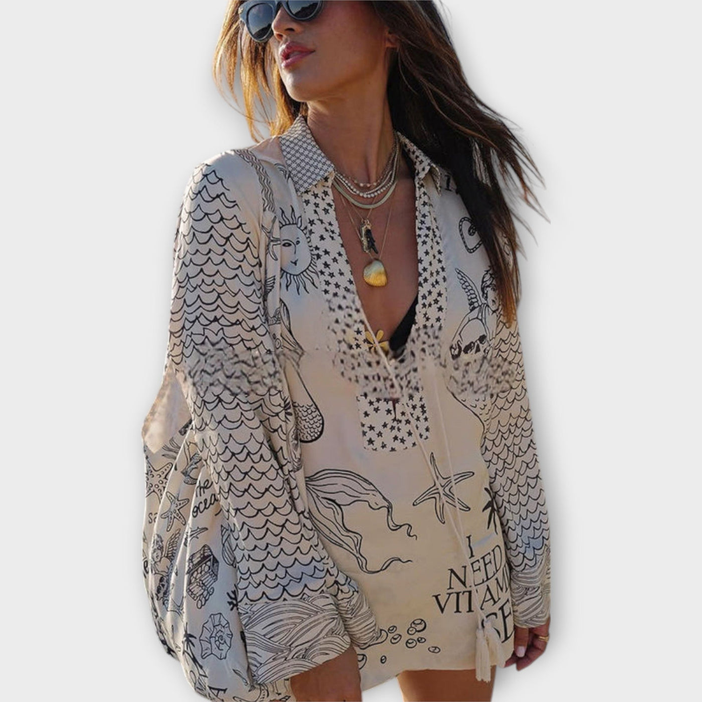 Liv - Wasser Satin Quasten Shirt und Shorts Set