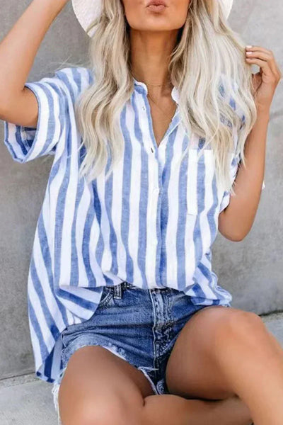 Casual-Look Patchwork-Bluse mit Streifenmuster für Damen – Lisa