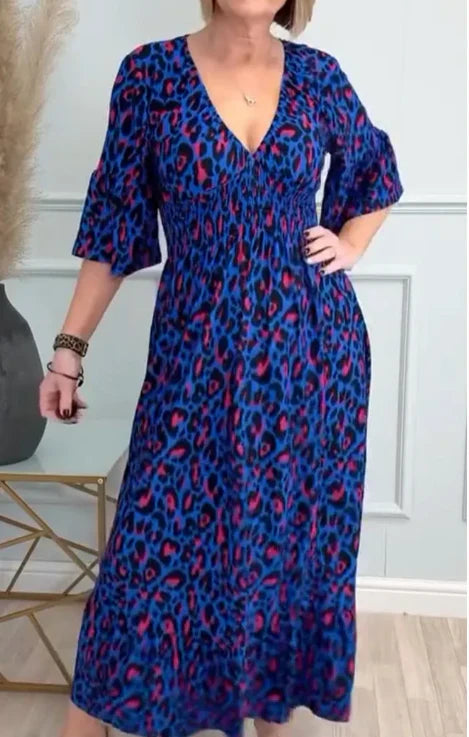 Becca | Kleid mit Falten und Leopardenmuster