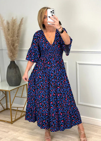 Becca | Kleid mit Falten und Leopardenmuster