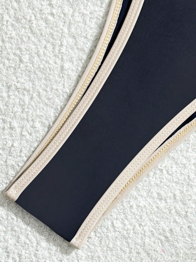 Sexy Triangel-Bikini in Marineblau mit Kontrast-Saum – Minimalistisches 2-teiliges Set zum Schnüren