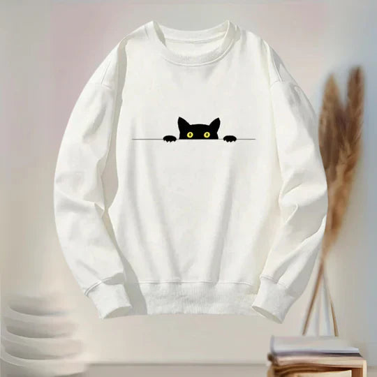 Victoria | Playful Schwarz Katze drucken Frauen Sweatshirt