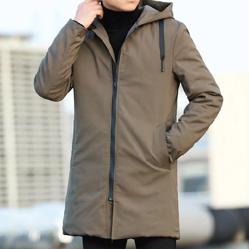 Polstox - Langer Wintermantel Herren – Leichter Steppmantel mit Kapuze und Futter