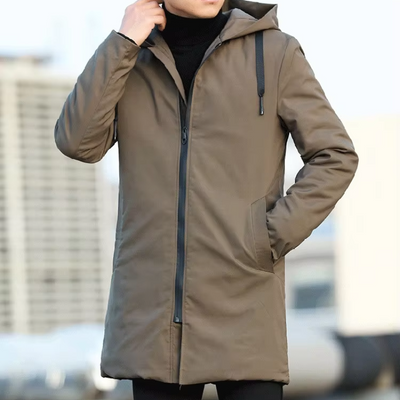 Polstox - Langer Wintermantel Herren – Leichter Steppmantel mit Kapuze und Futter