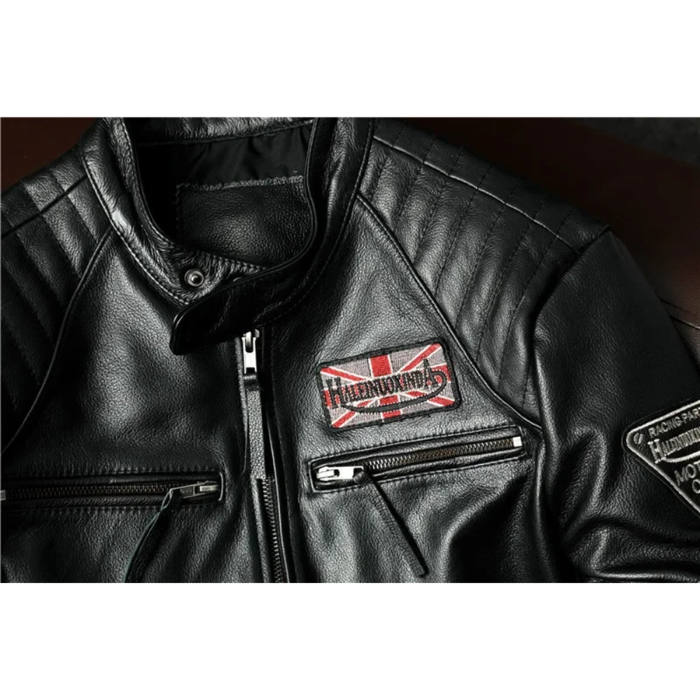 Luxhern - Lederjacke Herren mit Kapuze, Camouflage Bikerjacke