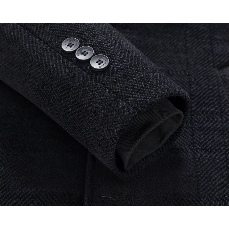 Herrmax - Langer Mantel Herren Stilvoller Wintermantel Mit Brusttasche und Revers