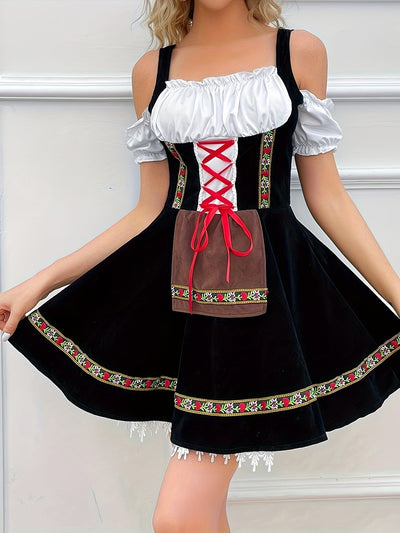 Damen Schwarz Schulterfrei Oktoberfest Dirndl Kleid