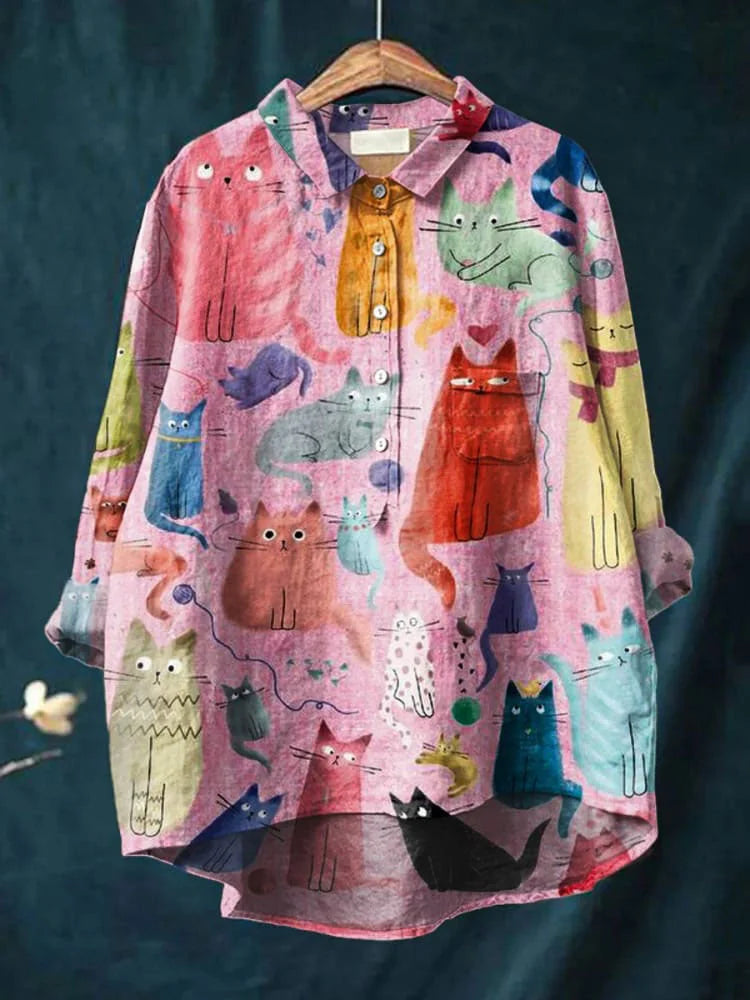 Thalia™ – Künstlerisches T-Shirt mit Katzen-Print