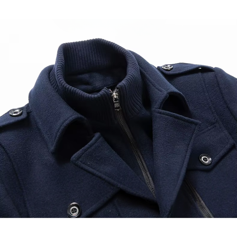 Warmlux - Langer Mantel Herren Modischer Wollmantel Mit Stehkragen und Taschen