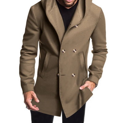 Edelman - Mantel Jacke Herren – Langer Hoodie-Mantel mit Doppelreiher-Knöpfen