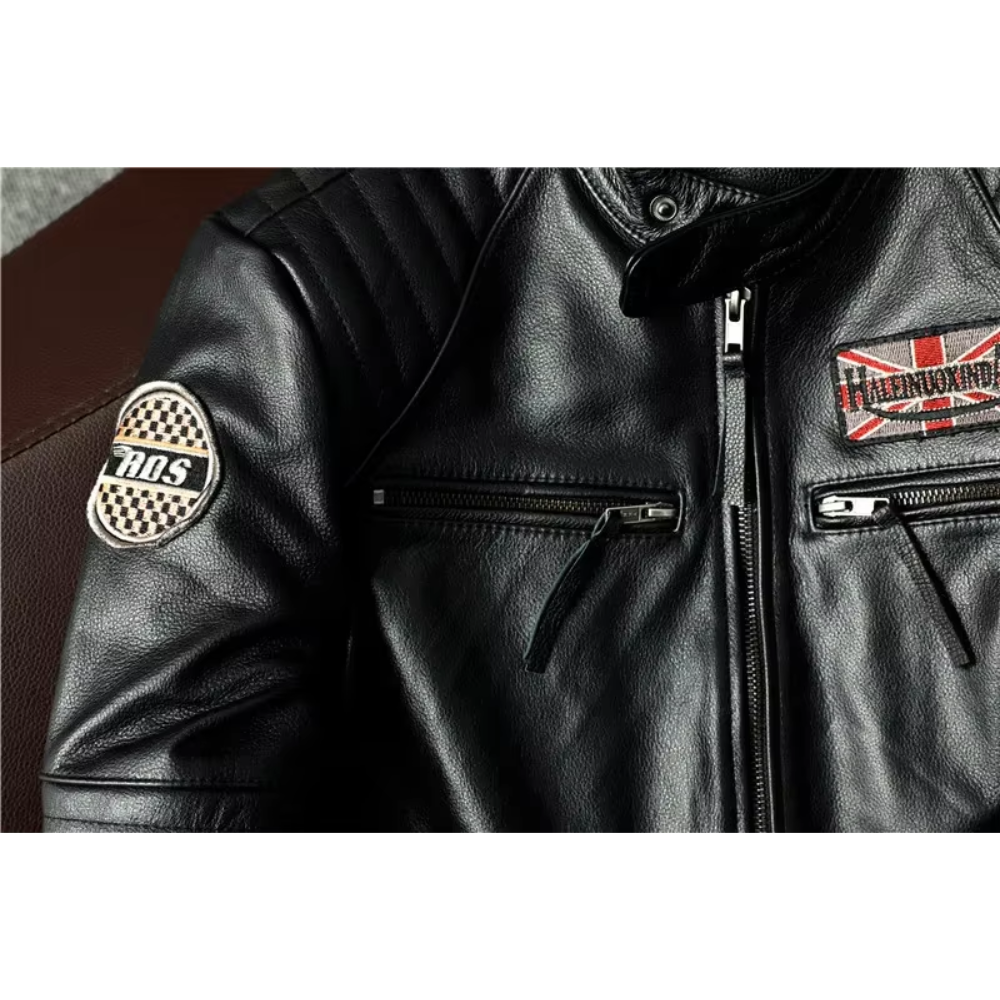 Luxhern - Lederjacke Herren mit Kapuze, Camouflage Bikerjacke