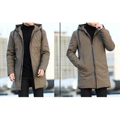 Polstox - Langer Wintermantel Herren – Leichter Steppmantel mit Kapuze und Futter