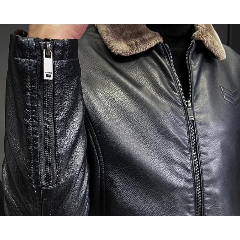 Valgrim - Lederjacke Herren, Stilvolle Jacke mit Kapuze und Reißverschlusstaschen