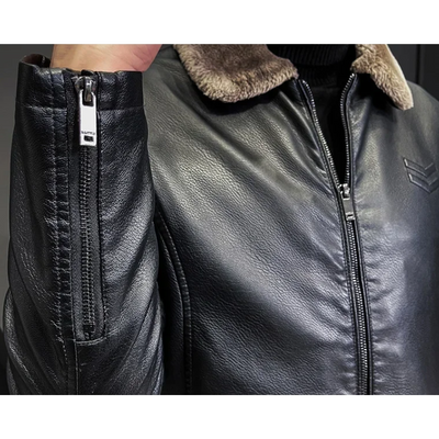 Valgrim - Lederjacke Herren, Stilvolle Jacke mit Kapuze und Reißverschlusstaschen