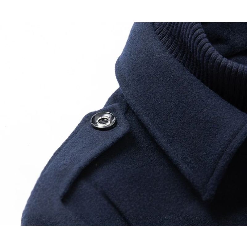 Warmlux - Langer Mantel Herren Modischer Wollmantel Mit Stehkragen und Taschen