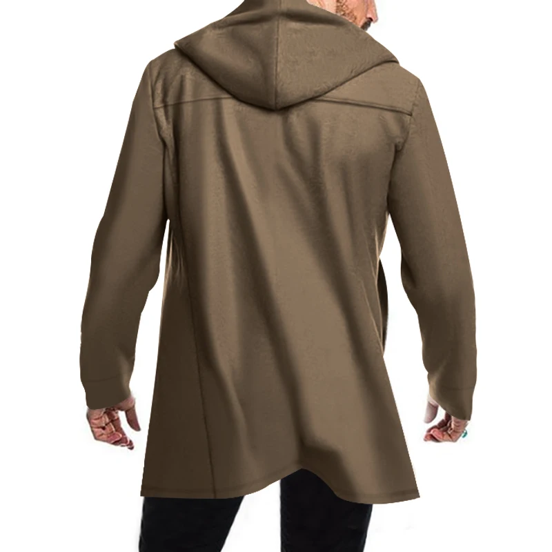 Edelman - Mantel Jacke Herren – Langer Hoodie-Mantel mit Doppelreiher-Knöpfen