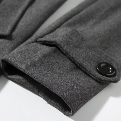 Frostex - Langer Mantel Herren Stilvoller Wollmantel Mit Revers und Brusttasche