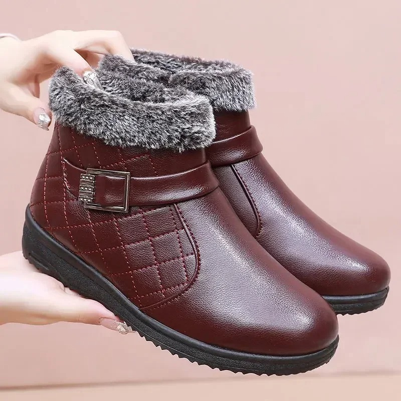 Solexia - Damen Winterstiefel mit Fellkragen und rutschfester Sohle
