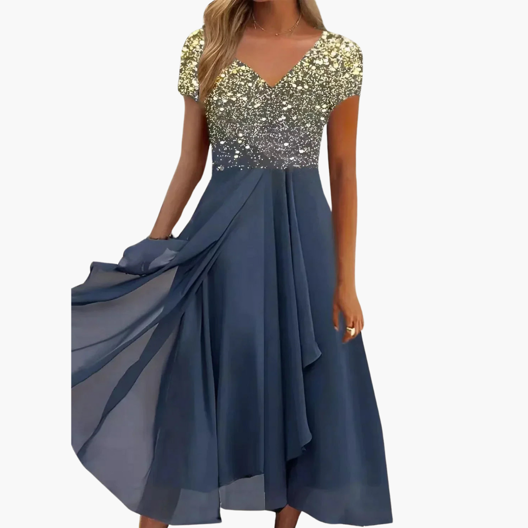 Midikleid für Damen - Elegant mit Pailletten & Chiffonrock