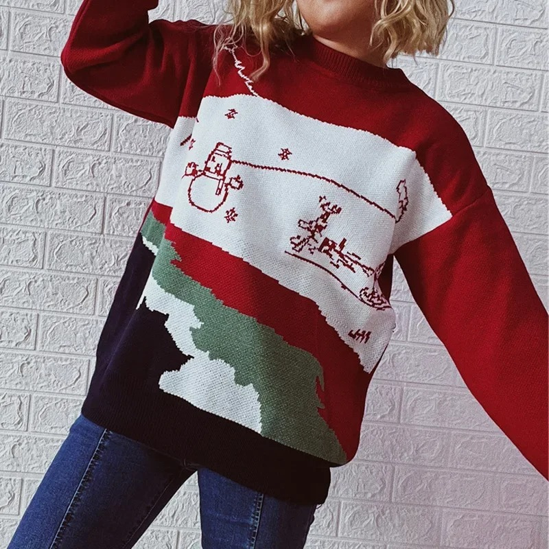 Wolzwei - Weihnachtspullover für Damen, Strickpullover mit festlichem Weinglas-Motiv